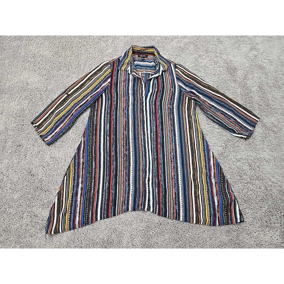 Melissa Paige Shirt Womens Large Multicolor Striped Tunic 3/4 Sleeve Boho Top - Picture 1 of 7